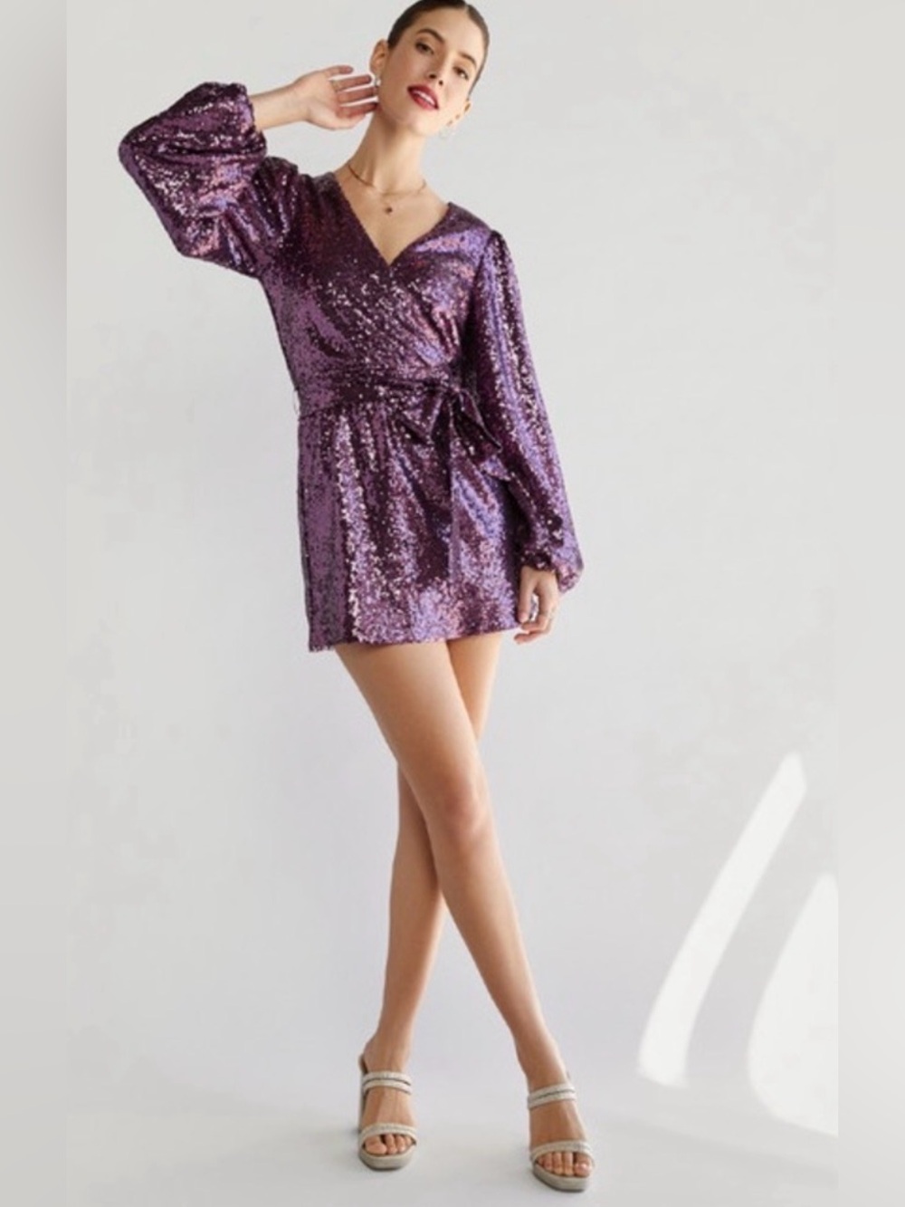 Francesca's Collections Purple Sequin Wrap Mini Dress